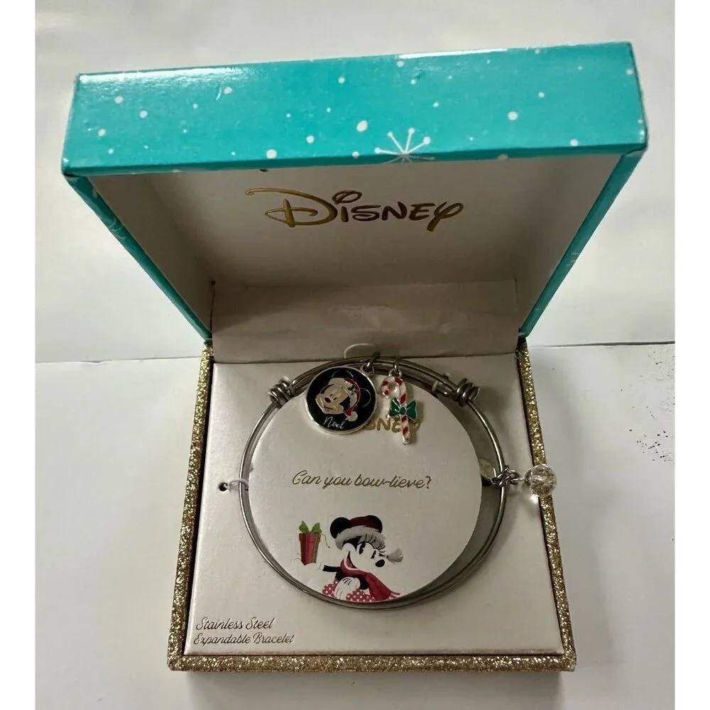 Disney Minnie Mouse 14k gold plated expandable bracelet with Christmas charms‎